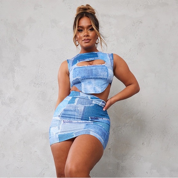 Shape Blue Denim Print Bodycon Set - Picture 3 of 3